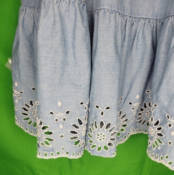 Old Navy Light blue Floral Eyelet Embroidered Trim Stretch Fit and Flare Dress - Picture 12 of 14